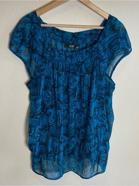 a.n.a Sleeveless Top Sz XL Multicolor Blue Aquatic Beach Ruffled Sleeve Chiffon